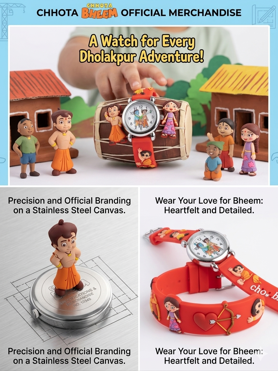 Chhota Bheem Official Kids Analog Wrist Watch | Silicone Strap Cartoon Watch for Boys & Girls | Durable, Water-Resistant | Easy-to-Read Dial