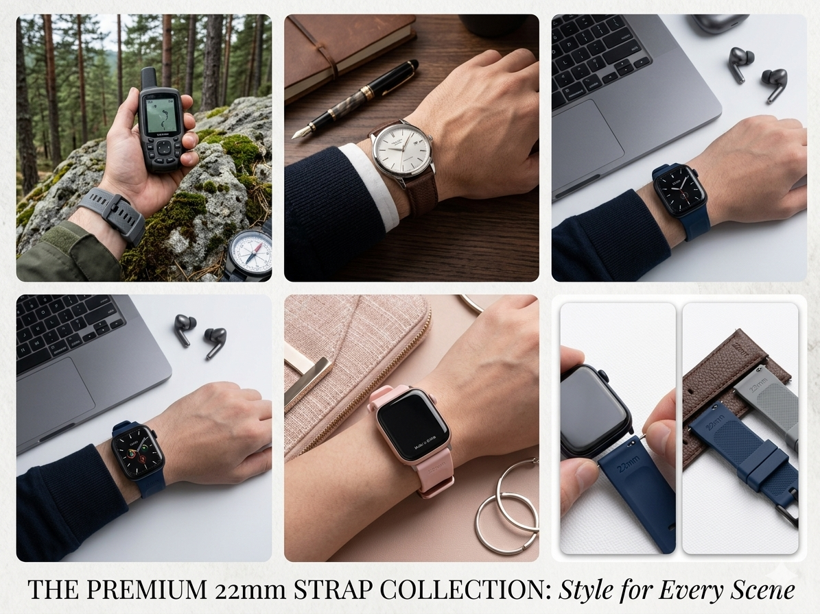 22mm Watch Strap Replacement Band | Silicone, Genuine Leather & Hybrid Options (1 PEACE )