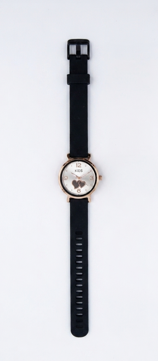Kids Girls Analog Watch with Heart Dial | Rose Gold Case | Black Silicone Strap | Japan Quartz Movement