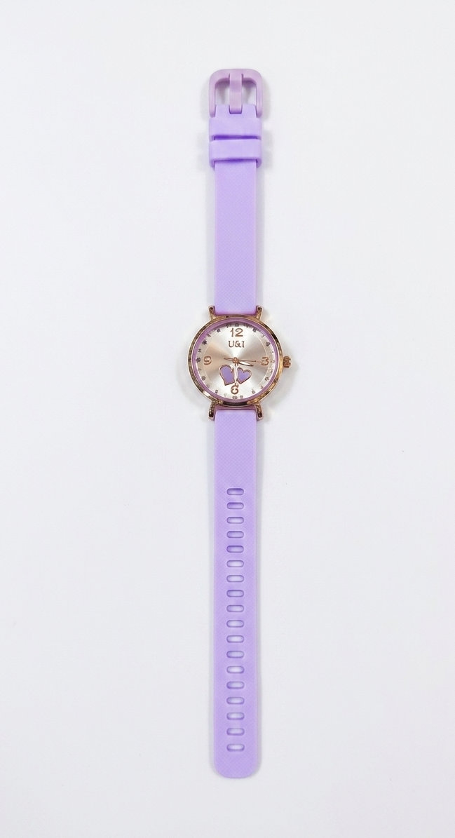 Women’s Analog Watch with Dual Heart Dial | Rose Gold Case | Purple Silicone Strap | Japanese Quartz Movement