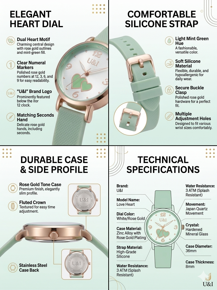 Women’s Analog Watch with Dual Heart Dial | Rose Gold Case | Purple Silicone Strap | Japanese Quartz Movement |