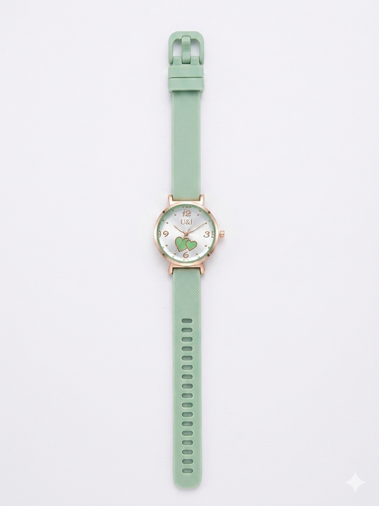 Women’s Analog Watch with Dual Heart Dial | Rose Gold Case | Purple Silicone Strap | Japanese Quartz Movement |