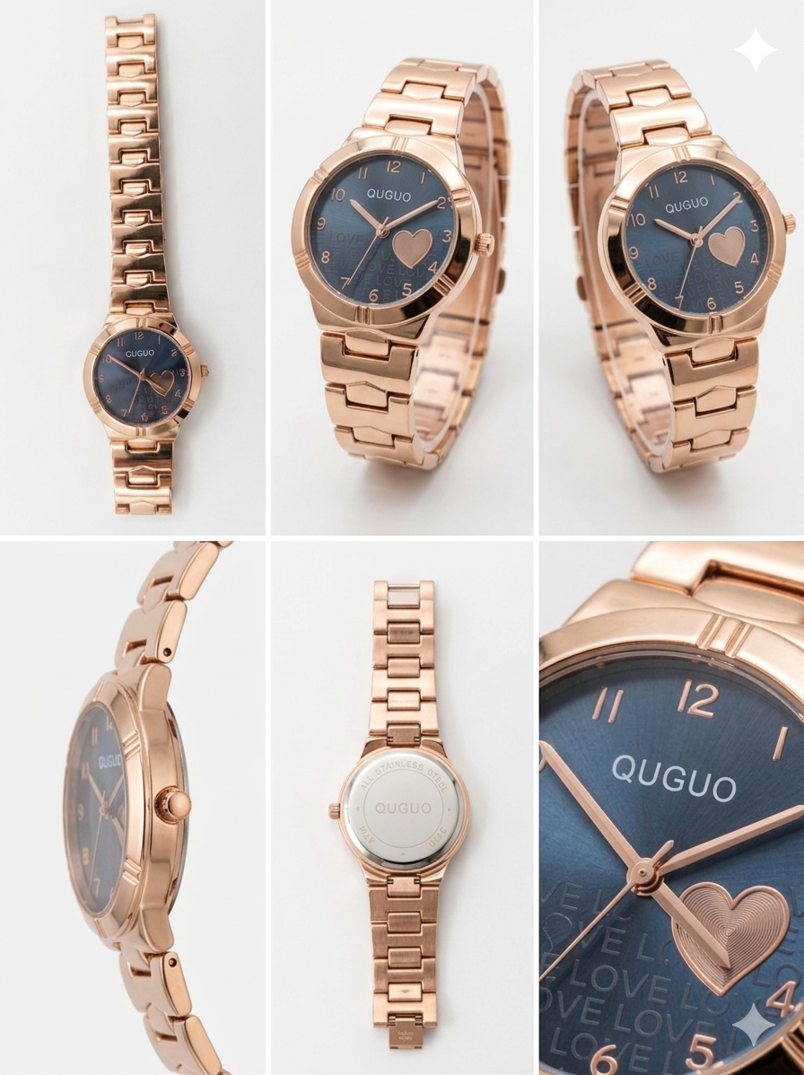 Women’s Rose Gold Analog Watch with Blue Heart Dial | Quartz Movement | Slim 32mm Case
