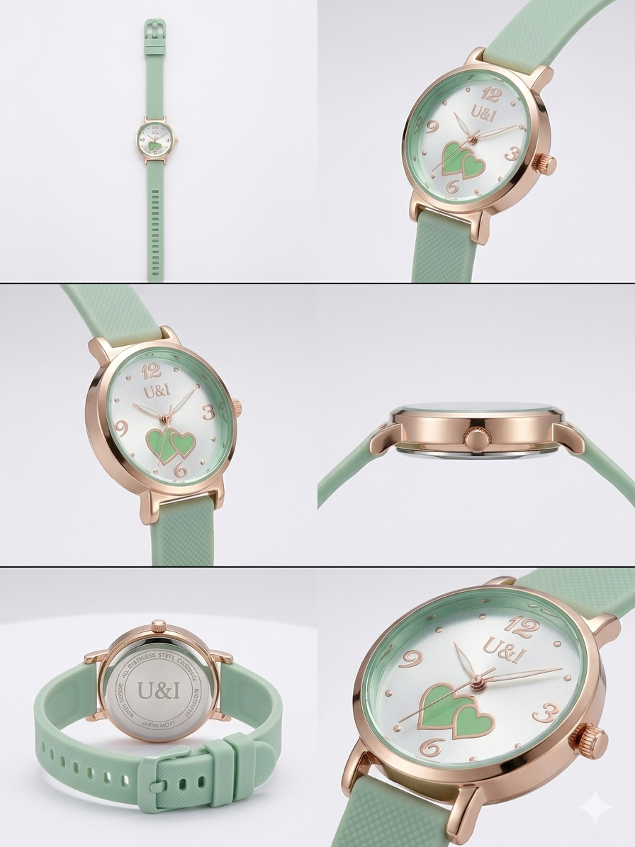 Women’s Analog Watch with Dual Heart Dial | Rose Gold Case | Purple Silicone Strap | Japanese Quartz Movement |