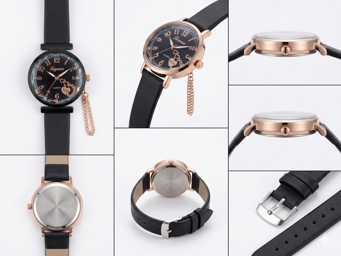 Women’s Analog Watch with Dual Heart Dial | Rose Gold Case | Purple Silicone Strap | Japanese Quartz Movement