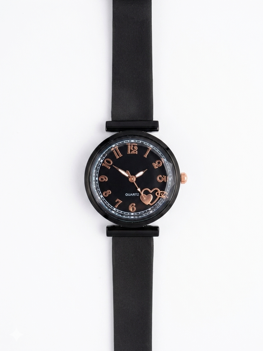 Women’s Analog Watch with Dual Heart Dial | Rose Gold Case | Purple Silicone Strap | Japanese Quartz Movement