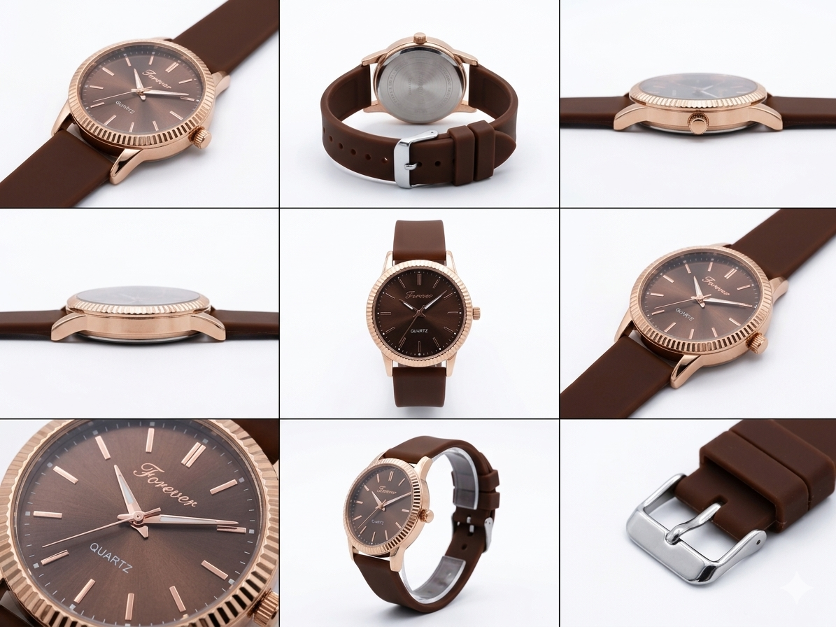 Forever Classic Men’s Analog Watch with Rose Gold Case & Brown Sunburst Dial