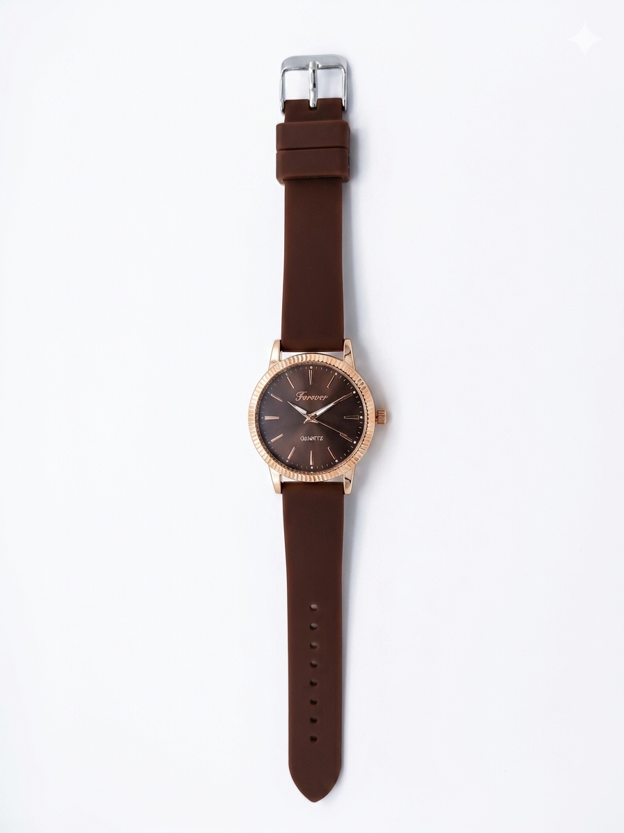 Forever Classic Men’s Analog Watch with Rose Gold Case & Brown Sunburst Dial