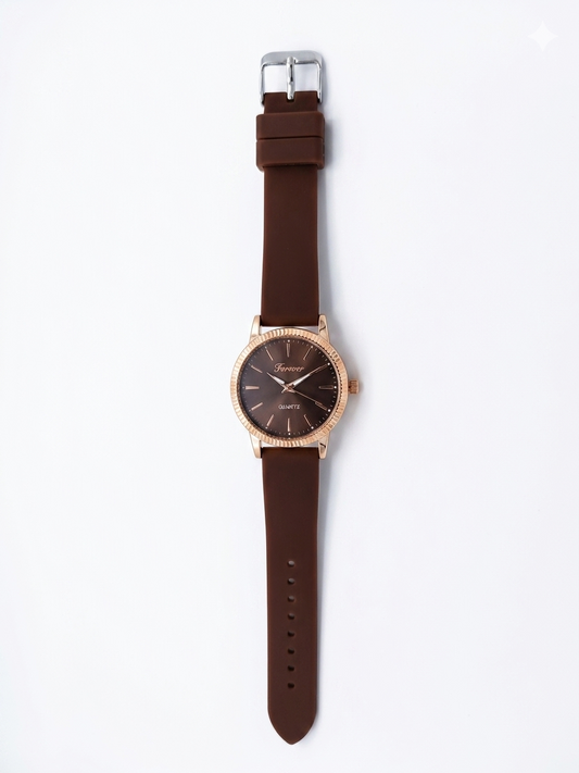Forever Classic Men’s Analog Watch with Rose Gold Case & Brown Sunburst Dial