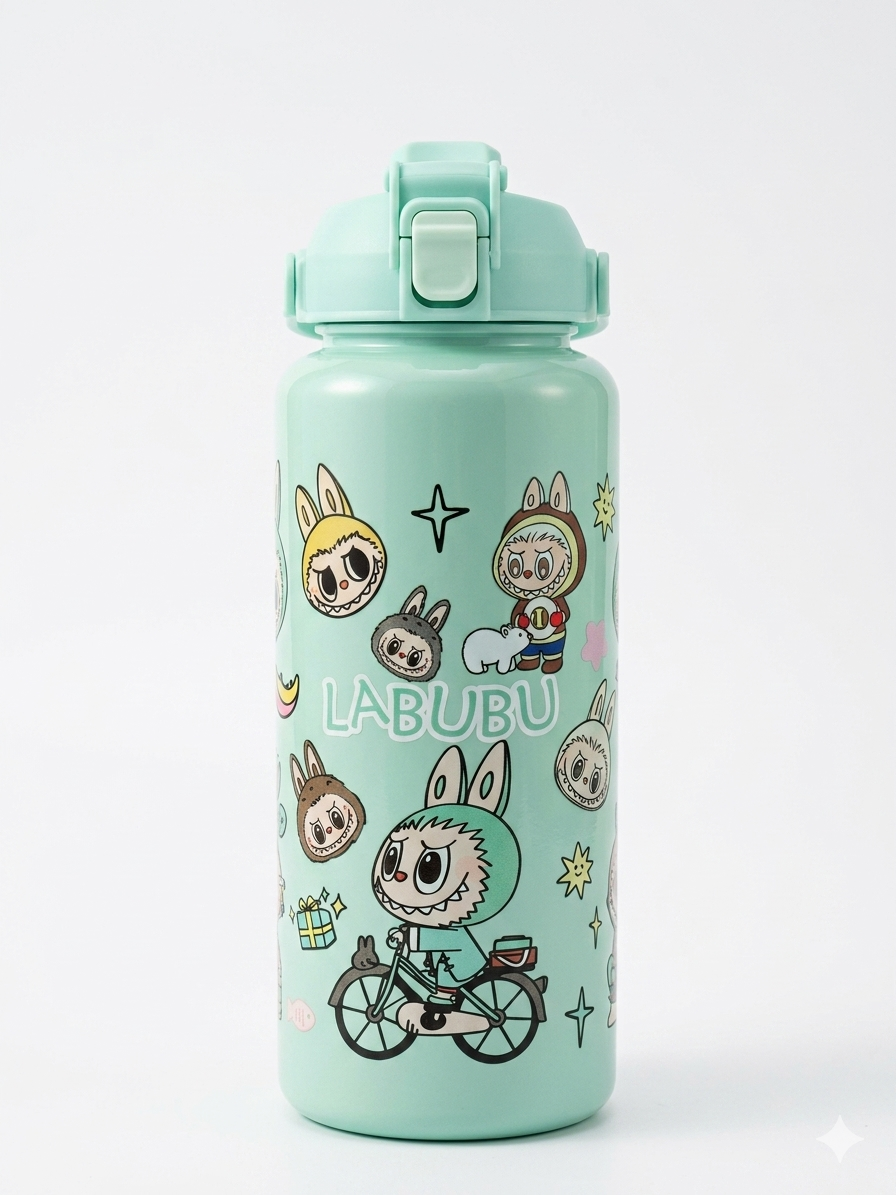 labubu water bottle, vacuum insulated flask, stainless steel water bottle kids, art toy school supplies, 500ml thermal bottle