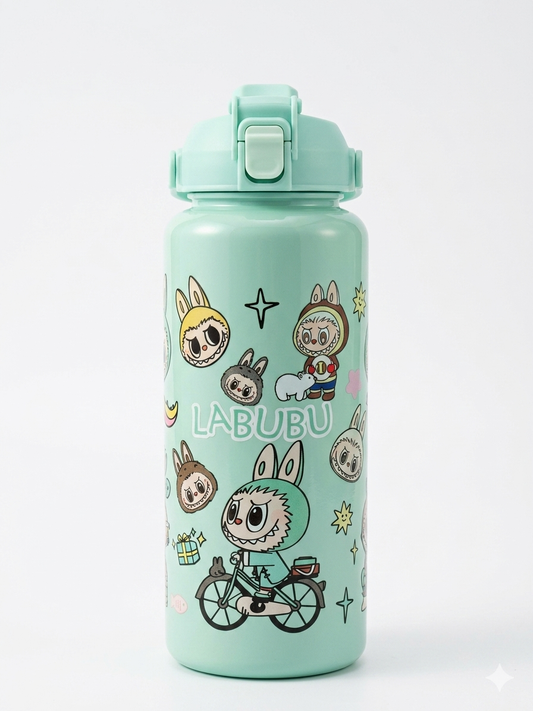 labubu water bottle, vacuum insulated flask, stainless steel water bottle kids, art toy school supplies, 500ml thermal bottle