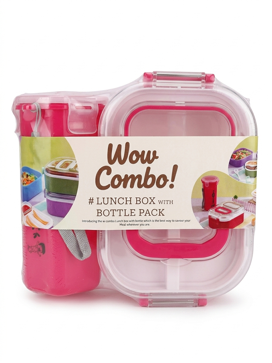 Magical Minds All-in-One Bento Lunch Box Set with Built-in 300ml Water Bottle – Leak-Proof 2 Compartment Food Container – BPA-Free, Durable & Portable Meal Prep Kit for Kids and Adults, Pink