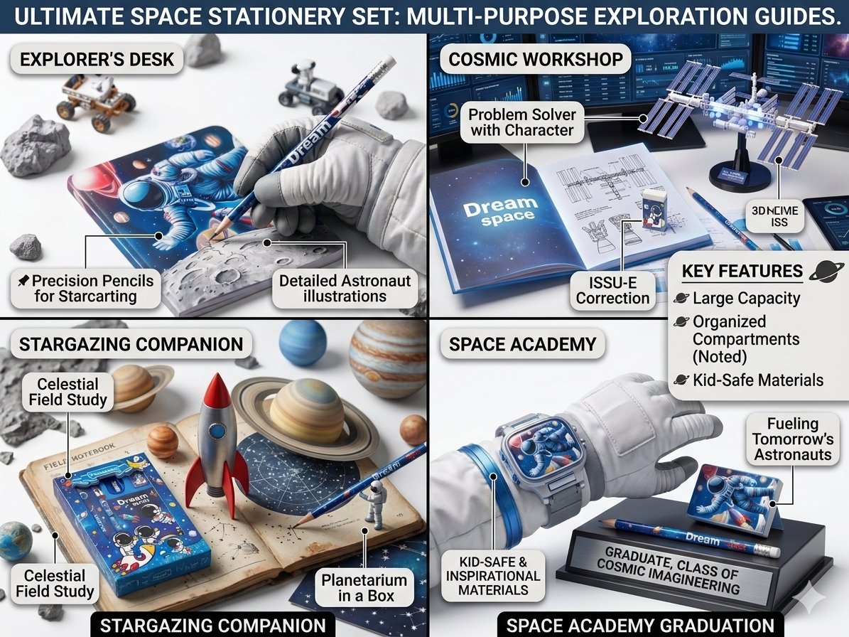 Dream Space Ultimate 6-Piece Stationery Gift Set for Kids – Astronaut-Themed School Supplies Box with Notebook, Pencils, Eraser, Sharpener, and Ruler – Perfect Birthday Return Gift for Boys & Girls