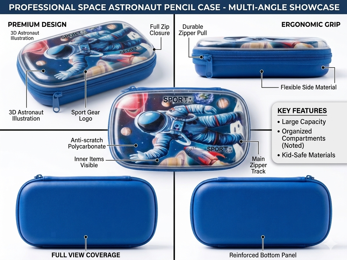 Professional Space Astronaut Pencil Case – 3D Hard Shell EVA Pouch for Boys – Large Capacity, Anti-Scratch Polycarbonate Cover – Durable Stationary Organizer for School & Travel