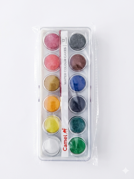 Camel 12 Shades Water Colour Cakes Set – Professional Grade Pigments for Artists & Students – Includes Precision Brush – Non-Chalky, Smooth Blending & Quick-Drying