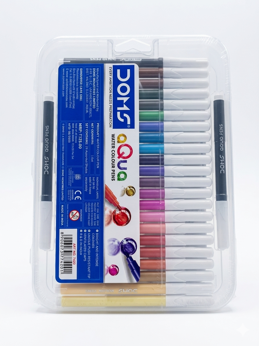 DOMS Aqua Water Colour Pens – 24 Assorted Shades – Professional Grade, Non-Toxic, and Washable Sketch Pens for Artists & Students – Rich Pigmentation & Smooth Blending