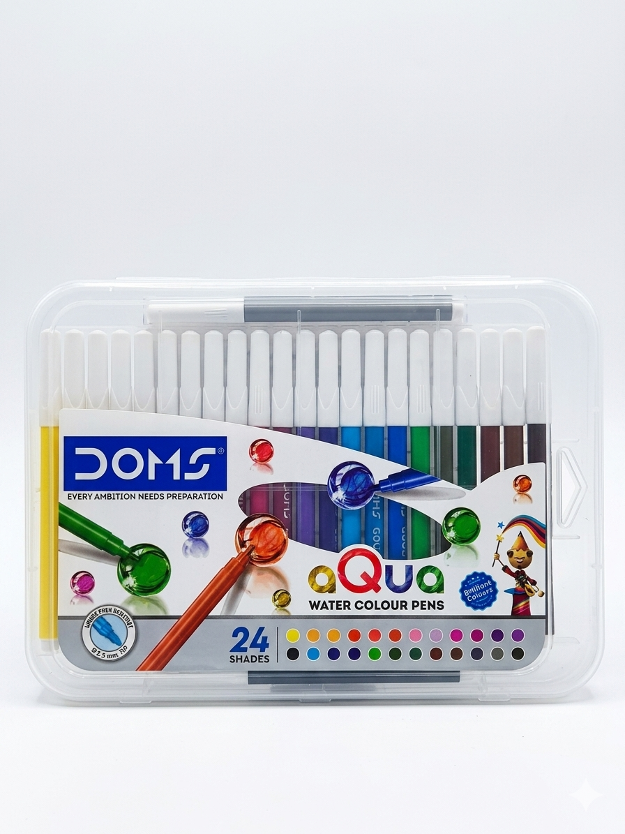 DOMS Aqua Water Colour Pens – 24 Assorted Shades – Professional Grade, Non-Toxic, and Washable Sketch Pens for Artists & Students – Rich Pigmentation & Smooth Blending
