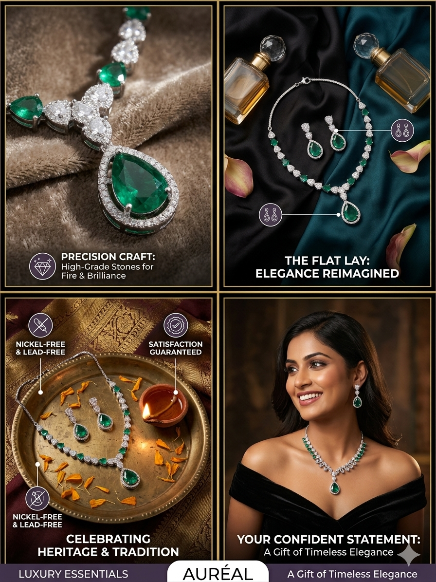 EXQUISITE EMERALD & DIAMOND SET High-grade genuine Zambian emeralds accented with brilliant-cut cubic zirconia.
