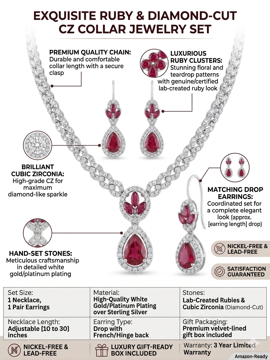 EXQUISITE RUBY & DIAMOND-CUT CZ COLLAR SET