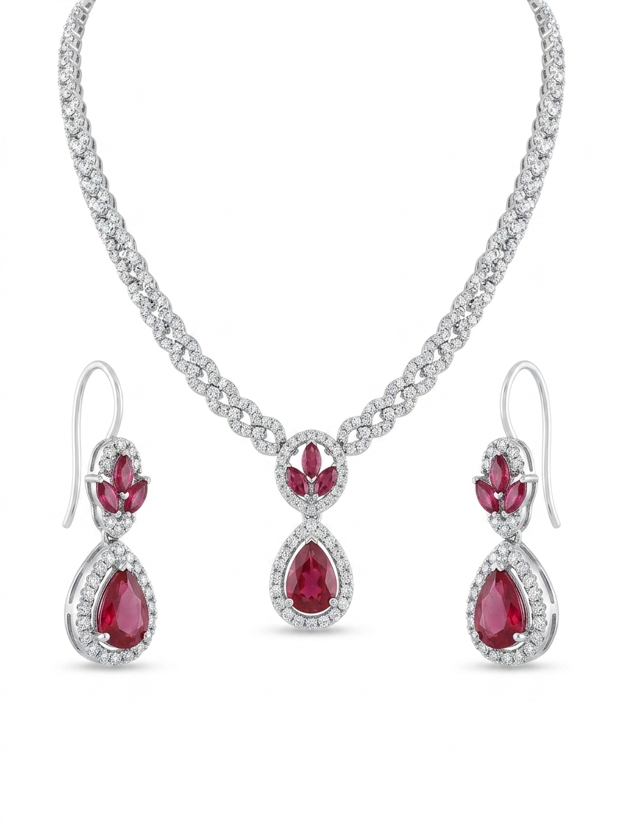 EXQUISITE RUBY & DIAMOND-CUT CZ COLLAR SET