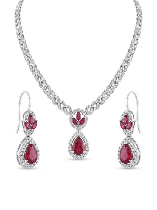 EXQUISITE RUBY & DIAMOND-CUT CZ COLLAR SET
