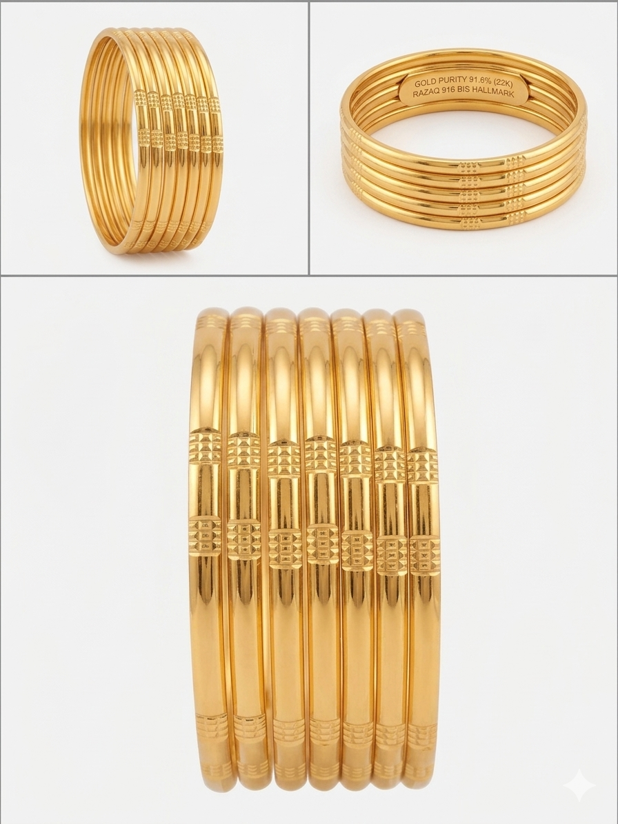 Premium Bangle Set for Women - 8-Piece BIS Certified Bangles with Elegant Cross-Hatch & Smooth High Polish Finish, Traditional Textured Kada Set, Luxury Jewelry Gift