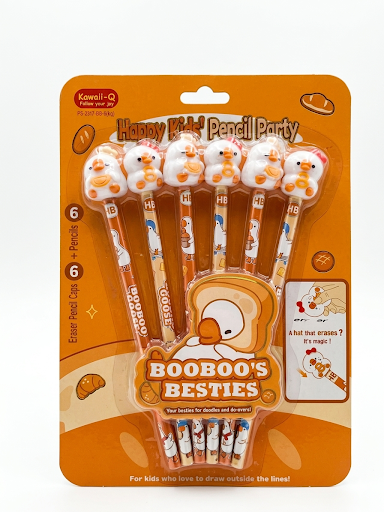 Harmal Store Happy Kids' Pencil Party HB Wood Pencils with 6 Funny Duck Eraser Caps – BOOBOO’S BESTIES Collection, Magic Erasing Hats, Non-Toxic & BPA-Free – Perfect for School Supplies, Stationary Gifts & Birthday Party Favors (6-Pack)