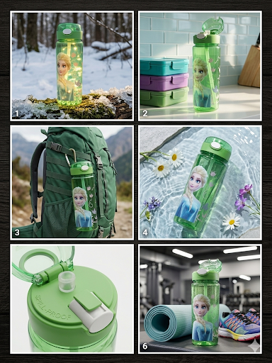 Harmal Store Disney Frozen Elsa Enchanted Water Bottle for Kids - 24oz / 700ml BPA-Free Tritan Leak-Proof School Flask with Removable Internal Straw, One-Hand Easy Flip & Sip Spout, Green