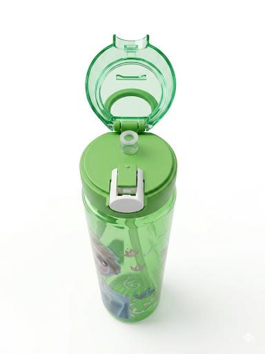 Harmal Store Disney Frozen Elsa Enchanted Water Bottle for Kids - 24oz / 700ml BPA-Free Tritan Leak-Proof School Flask with Removable Internal Straw, One-Hand Easy Flip & Sip Spout, Green