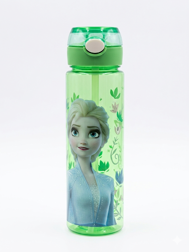 Harmal Store Disney Frozen Elsa Enchanted Water Bottle for Kids - 24oz / 700ml BPA-Free Tritan Leak-Proof School Flask with Removable Internal Straw, One-Hand Easy Flip & Sip Spout, Green
