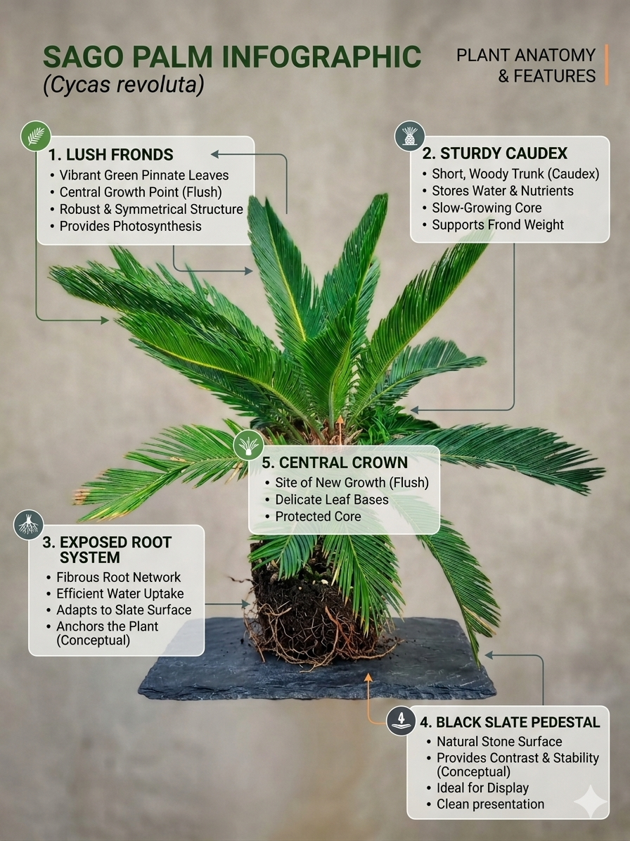 Sago Palm Live Plant (Cycas revoluta) for Home & Garden, Ornamental Indoor Outdoor Palm Plant with Lush Green Fronds, Decorative Tropical Cycad Plant