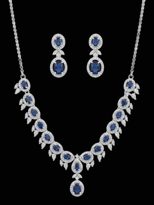 Harmal Store Premium Sapphire & Diamond Infinity Suite – 8 Carat Octagonal Step-Cut Blue Sapphire & 2 Carat Micropave Diamond Halo Jewelry Set