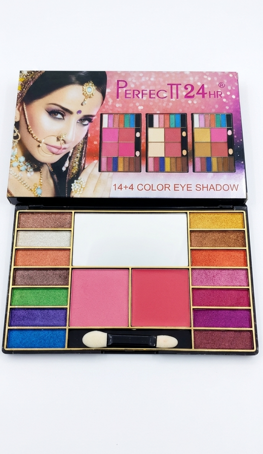 KISS LOVE Redefined Radiance Eye & Face Palette by Perfect 24hr | 18-Color Multi-Functional Makeup Kit with Mirror – Smooth Shimmers, Mattes & Blushes