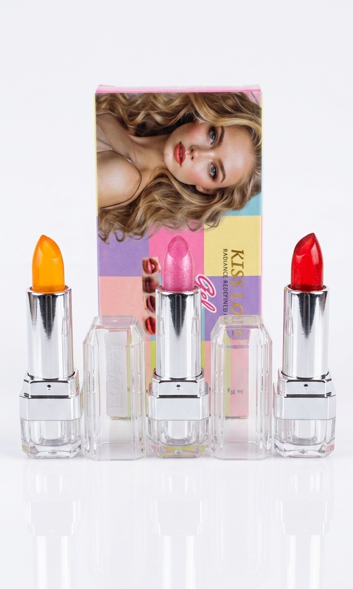 Harmal Store KISS LOVE Multi-Dimensional Lip Experience | 3-Pack Crystal Gel Lipsticks – Custom pH Tint, Volume Shimmer & Hydrating Jelly Lip Gloss Pack