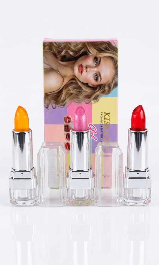 Harmal Store KISS LOVE Multi-Dimensional Lip Experience | 3-Pack Crystal Gel Lipsticks – Custom pH Tint, Volume Shimmer & Hydrating Jelly Lip Gloss Pack