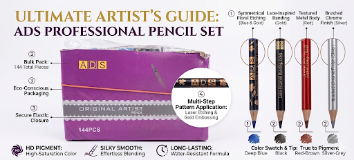 Harmal Store ADS Professional Pencil Set (6 Pieces Bulk Pack) – Premium Drawing & Sketching Pencils for Artists –