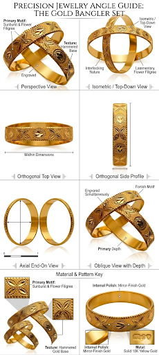 Harmal Store Gold Plated Sunburst & Flower Filigree Bangles | Antique Hammered Gold Finish Statement Kada Set with Mirror-Polish Interior – Universal Size