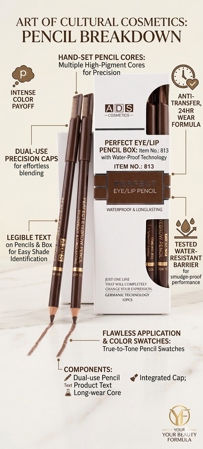 ADS Cosmetics 12-Piece Perfect Eye & Lip Liner Pencil Set – Waterproof, Smudge-Proof 24HR Longwear Formula, High-Pigment Matte Makeup Pencils with Dual-Use Blending Spoolie Caps