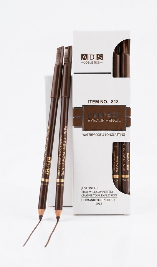 ADS Cosmetics 12-Piece Perfect Eye & Lip Liner Pencil Set – Waterproof, Smudge-Proof 24HR Longwear Formula, High-Pigment Matte Makeup Pencils with Dual-Use Blending Spoolie Caps