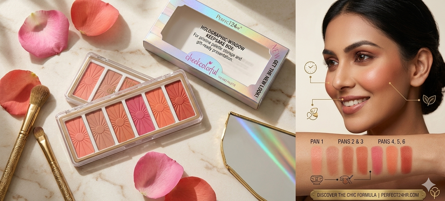 Harmal Store Perfect 24hr Premium Series Face Palette | 6 Textured Blush & Contour Pans – All-Day Wear Nourishing Formula with Clear Dust-Proof Case