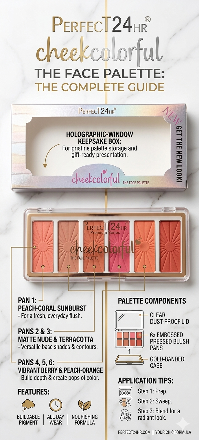 Harmal Store Perfect 24hr Premium Series Face Palette | 6 Textured Blush & Contour Pans – All-Day Wear Nourishing Formula with Clear Dust-Proof Case
