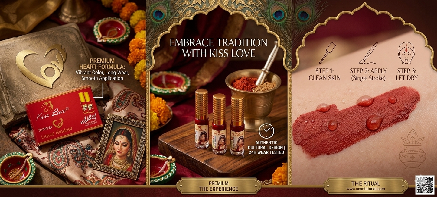 Kiss Love Forever Liquid Sindoor | Vibrant Red Non-Transfer Formula | Long-Lasting Waterproof Suhag Line with Premium Heart-Formula Packaging