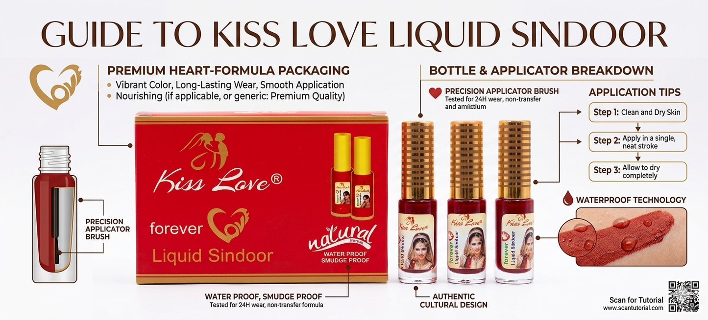 Kiss Love Forever Liquid Sindoor | Vibrant Red Non-Transfer Formula | Long-Lasting Waterproof Suhag Line with Premium Heart-Formula Packaging