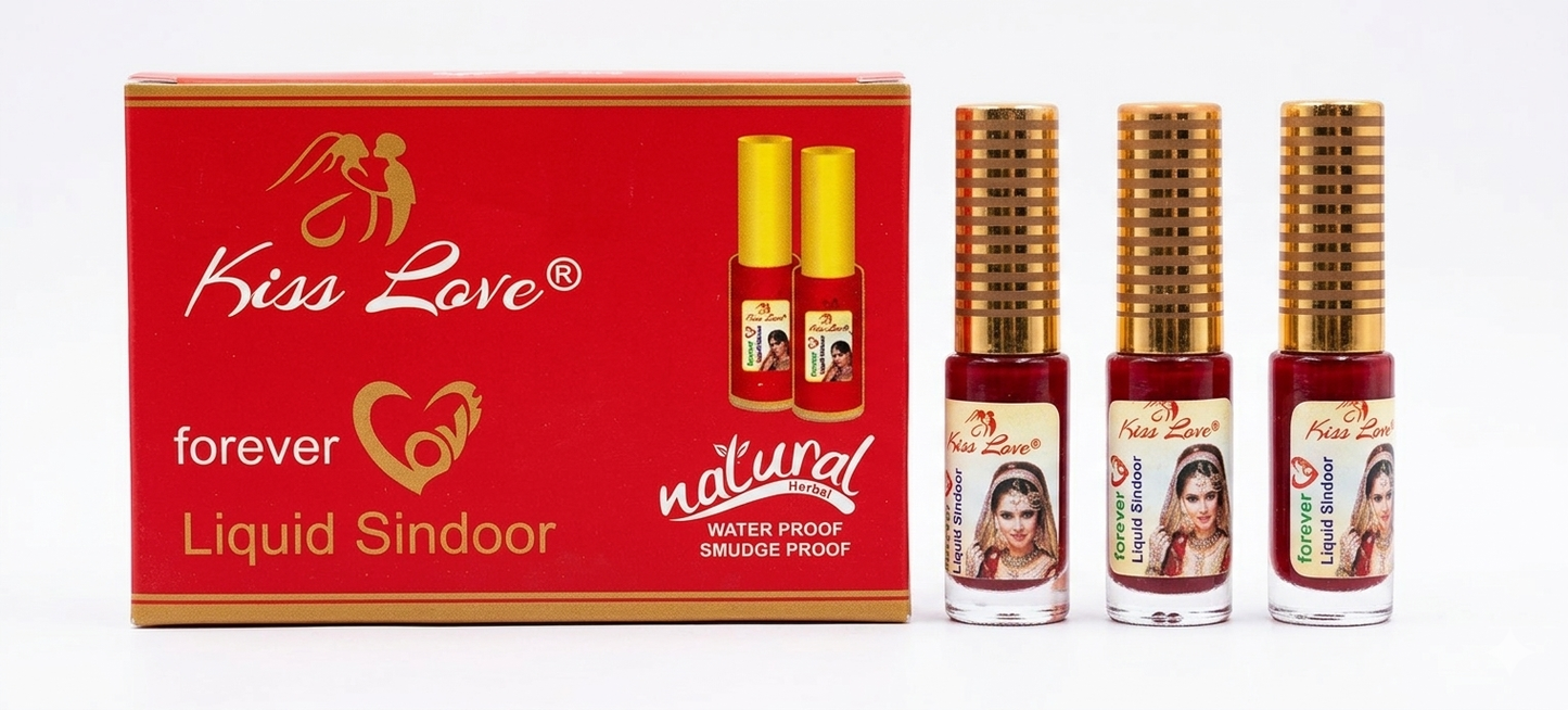 Kiss Love Forever Liquid Sindoor | Vibrant Red Non-Transfer Formula | Long-Lasting Waterproof Suhag Line with Premium Heart-Formula Packaging
