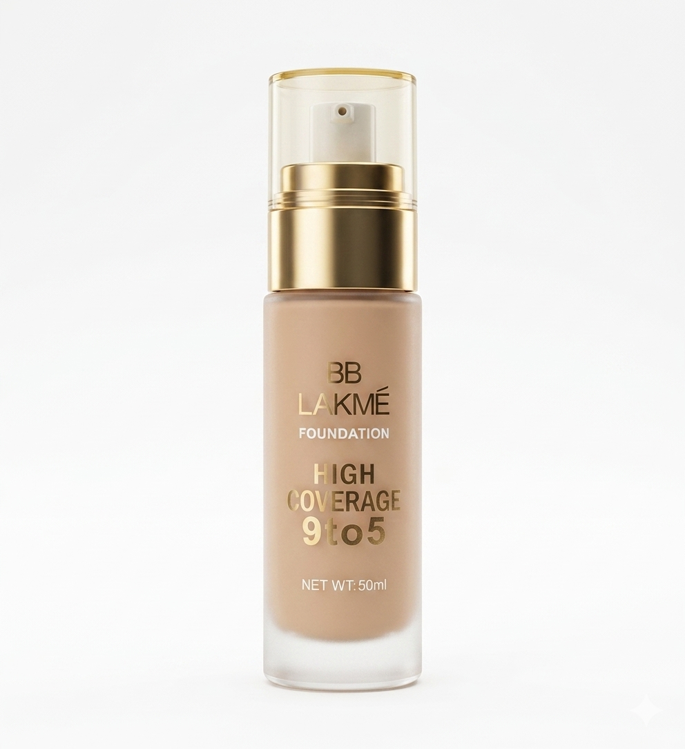 BB Lakmé 9to5 High Coverage Foundation | High Opacity Flawless Full Face Coverage | All-Day Matte Wear & SPF 15 protection | Premium Pump Bottle (50ml)