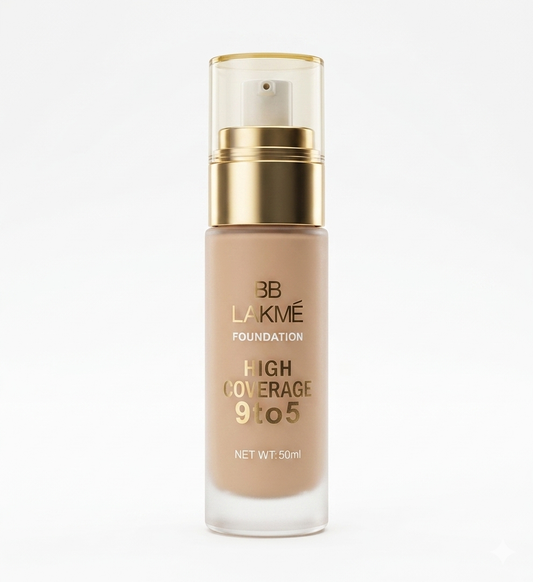 BB Lakmé 9to5 High Coverage Foundation | High Opacity Flawless Full Face Coverage | All-Day Matte Wear & SPF 15 protection | Premium Pump Bottle (50ml)