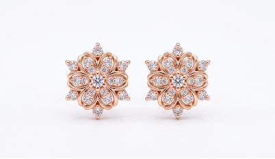 KZ Collection Rose Gold Floral Stud Earrings | Intricate Pave Setting Cubic Zirconia Flower Post Earrings | Hypoallergenic All-Day Wear Earrings with Integrated Backing