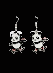 Z Novelty Collectible Panda on Skateboard Earrings | Premium Hand-Painted Enamel Dangle Earrings | Gentle & Hypoallergenic Animal Hook Jewelry Pair