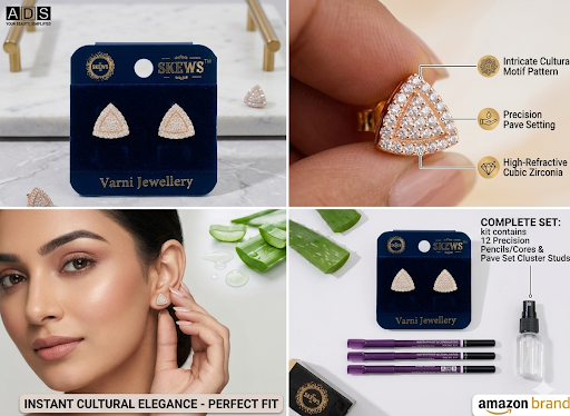 Varni Jewellery Triangle Stud Earrings for Women & Girls | Gold Plated CZ Diamond Earrings | Elegant Partywear Daily Wear Ear Studs