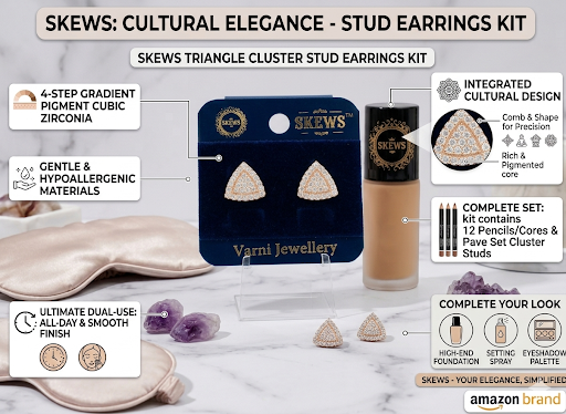 Varni Jewellery Triangle Stud Earrings for Women & Girls | Gold Plated CZ Diamond Earrings | Elegant Partywear Daily Wear Ear Studs